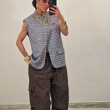 Gilet DORA quadri celeste