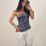 Top TANYA quadri blu