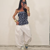 Top TANYA quadri blu
