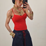 Bermuda in denim BRAYAN filo rosso
