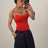 Bermuda in denim BRAYAN filo rosso