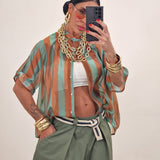 Camicia ZIRA righe camel e verde