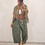 Camicia ZIRA righe camel e verde
