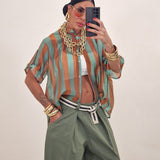 Camicia ZIRA righe camel e verde