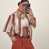 Camicia ZIRA righe beige e marrone