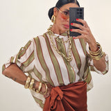 Camicia ZIRA righe verde e avorio