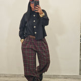 Pantalone BOB  quadri bordeaux