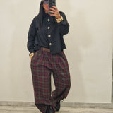 Pantalone BOB  quadri bordeaux