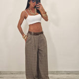 Pantalone BOB  pied de poule taupe