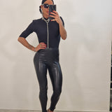 Leggings in eco pelle FLOR nero