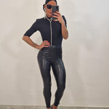 Leggings in eco pelle FLOR nero