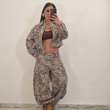 Giubbino crop  di jeans THARA leopeardato