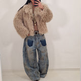 JENNIFER beige eco fur coat