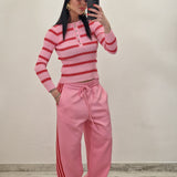 Maglia serafino DIVA righe rosa