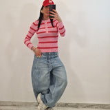 Maglia serafino DIVA righe rosa