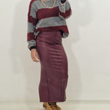 CORINNE burgundy faux leather skirt