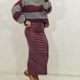CORINNE burgundy faux leather skirt