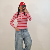 Maglia serafino DIVA righe rosa