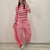 Maglia serafino DIVA righe rosa
