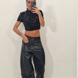 Pantalone  ecopelle URANO nero