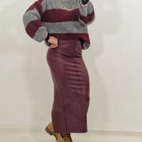 CORINNE burgundy faux leather skirt