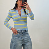 Maglia serafino DIVA righe celeste