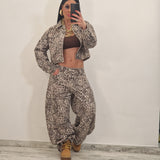 Giubbino crop  di jeans THARA leopeardato